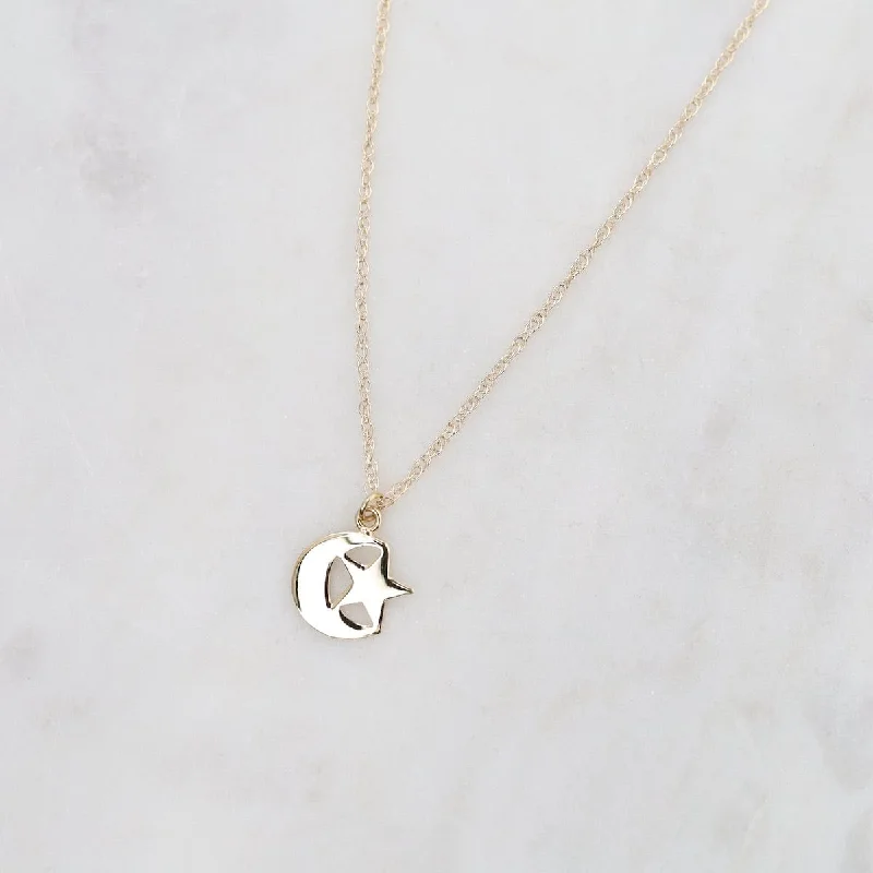 14k Moon & Star Pendant Necklace