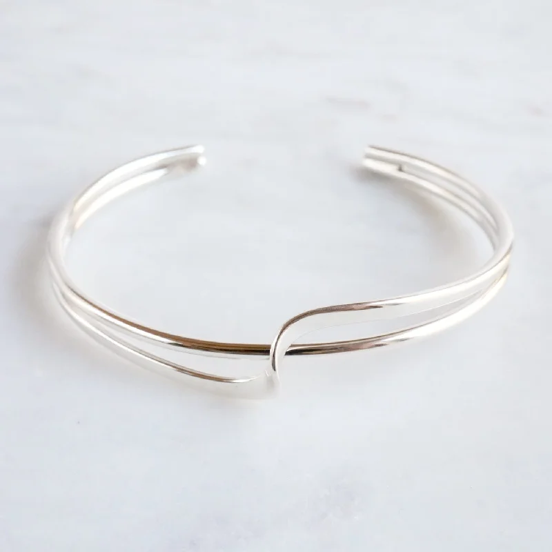 Sterling Silver Wave & Line Cuff Bracelet