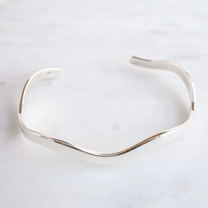 Sterling Silver Wavy Line Cuff Bracelet