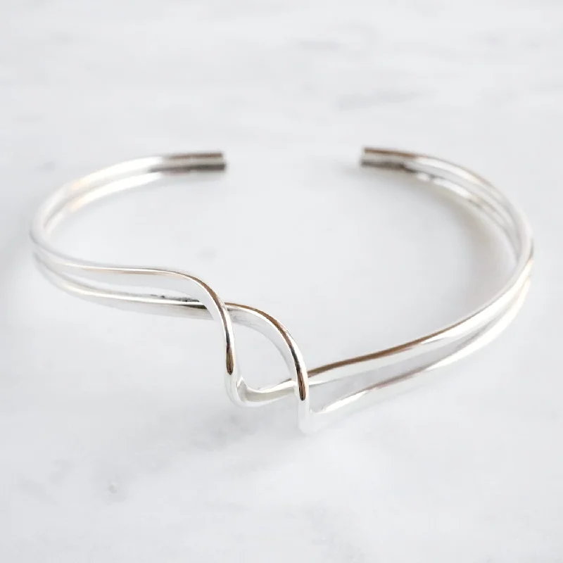 Sterling Silver Open Double Wave Cuff Bracelet