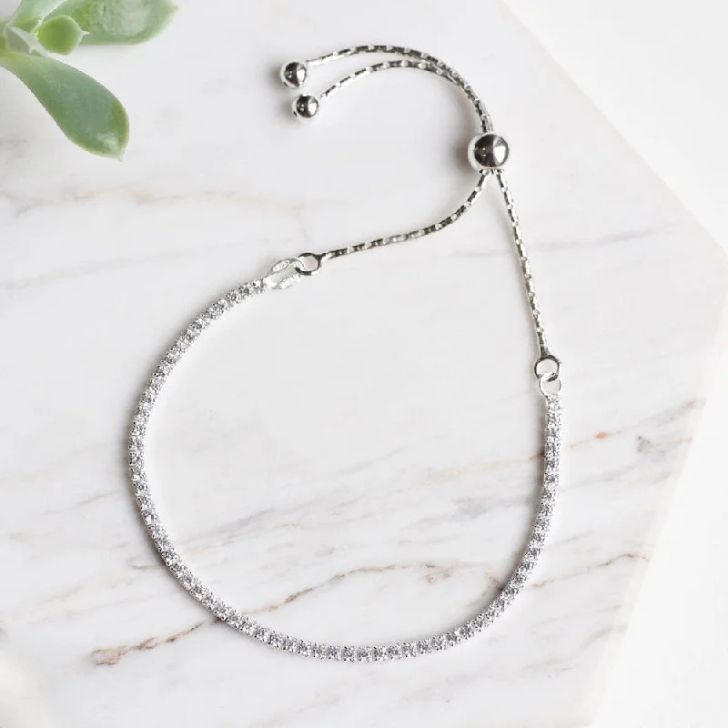 Sterling Silver CZ Bracelet with Sliding Bead Closure