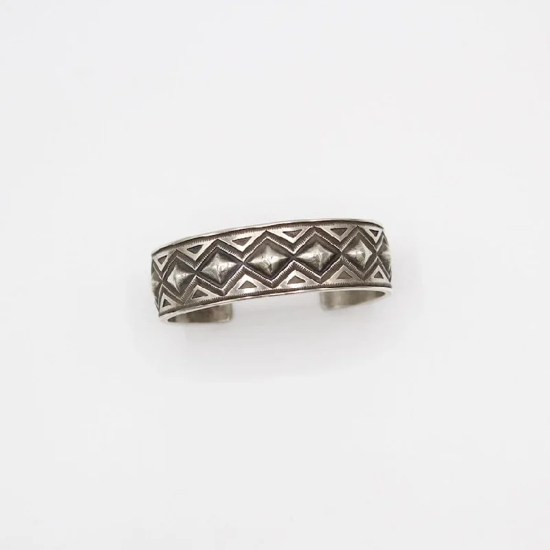 Sterling Silver Stamped Diamond Cuff by Calvin Martinez