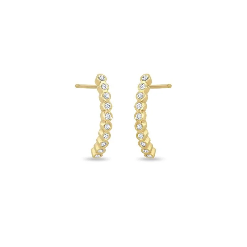 14k 10 Tiny Diamond Bezel Curved Bar Drop Earrings