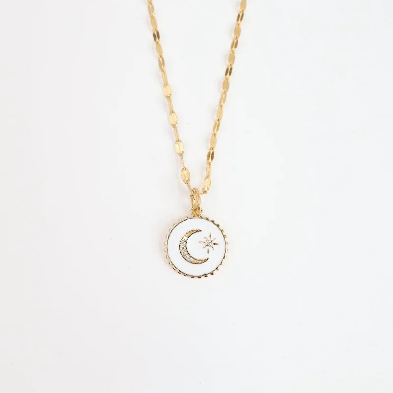 White Enamel Moon & Star Charm Necklace