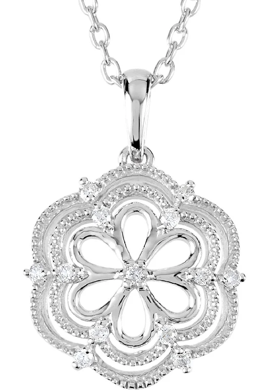 13-Stone Diamond Flower Pendant Necklace, Sterling Silver, 18" (.08 Ctw)