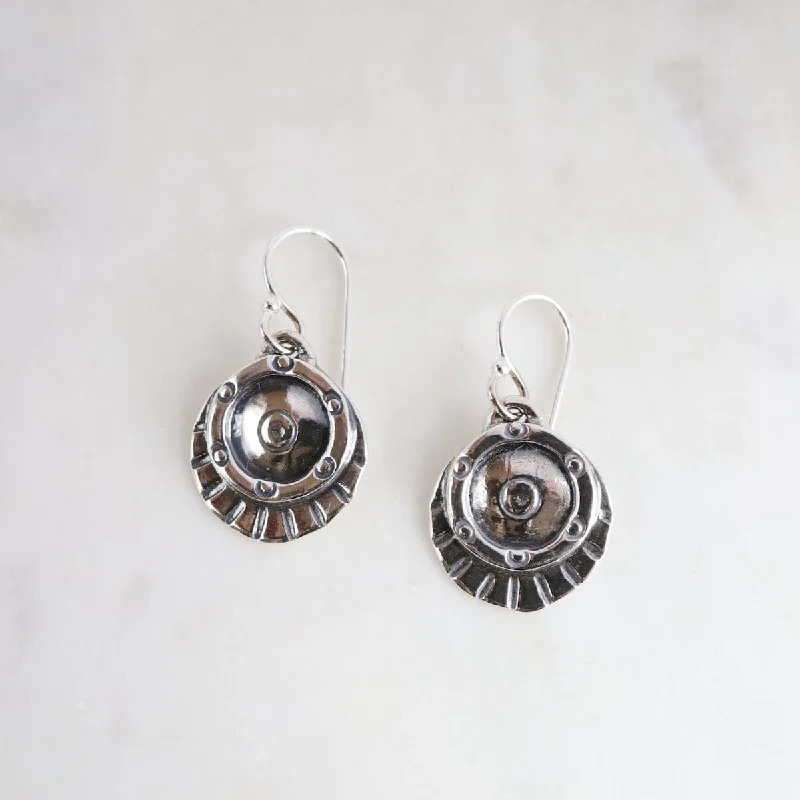 Silver Shield Drop Earrings