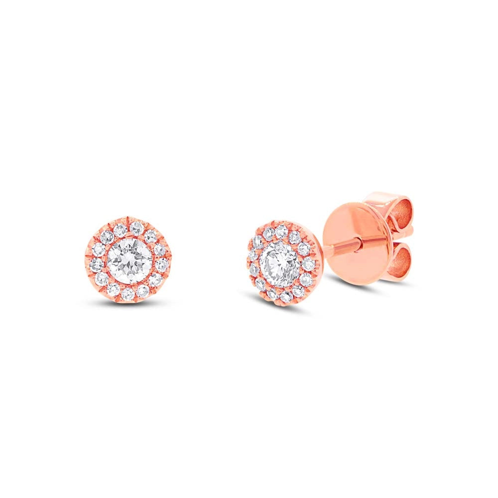 14K Rose Gold Diamond Stud Earrings w/Halo