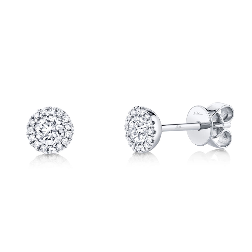 14K White Gold Diamond Stud Earrings with Halo