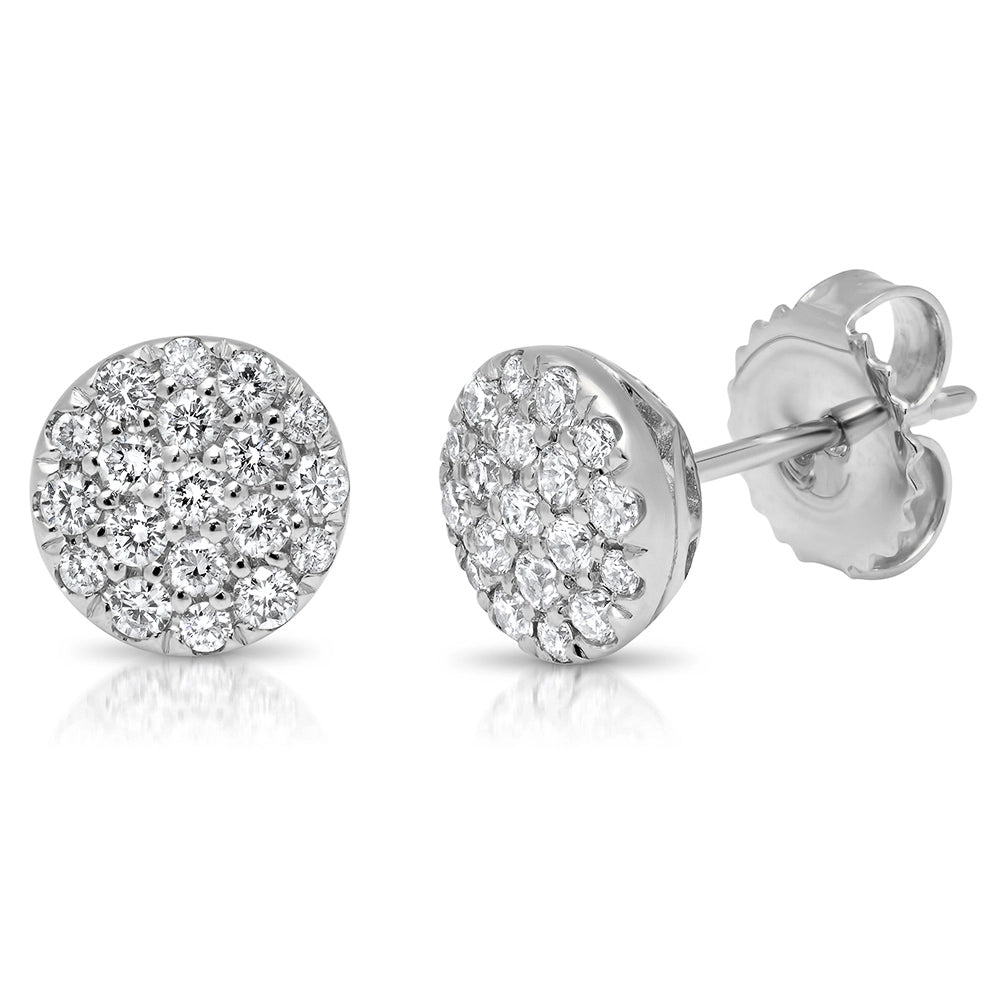 14K White Gold Round Pave Diamond Stud Earrings