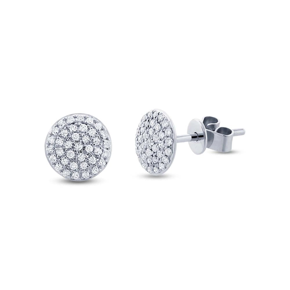 14K White Gold Round Pave' Diamond Stud Earrings