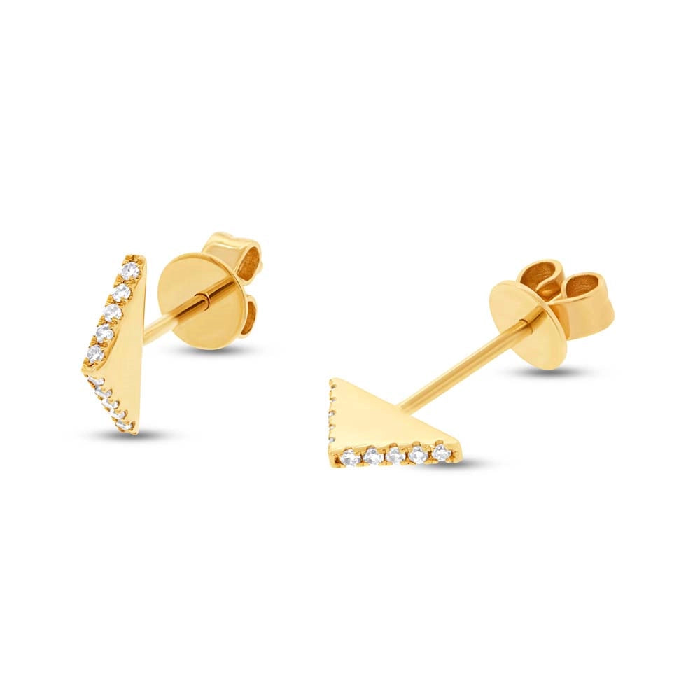 14K Yellow Gold Diamond Pyramid Stud Earrings