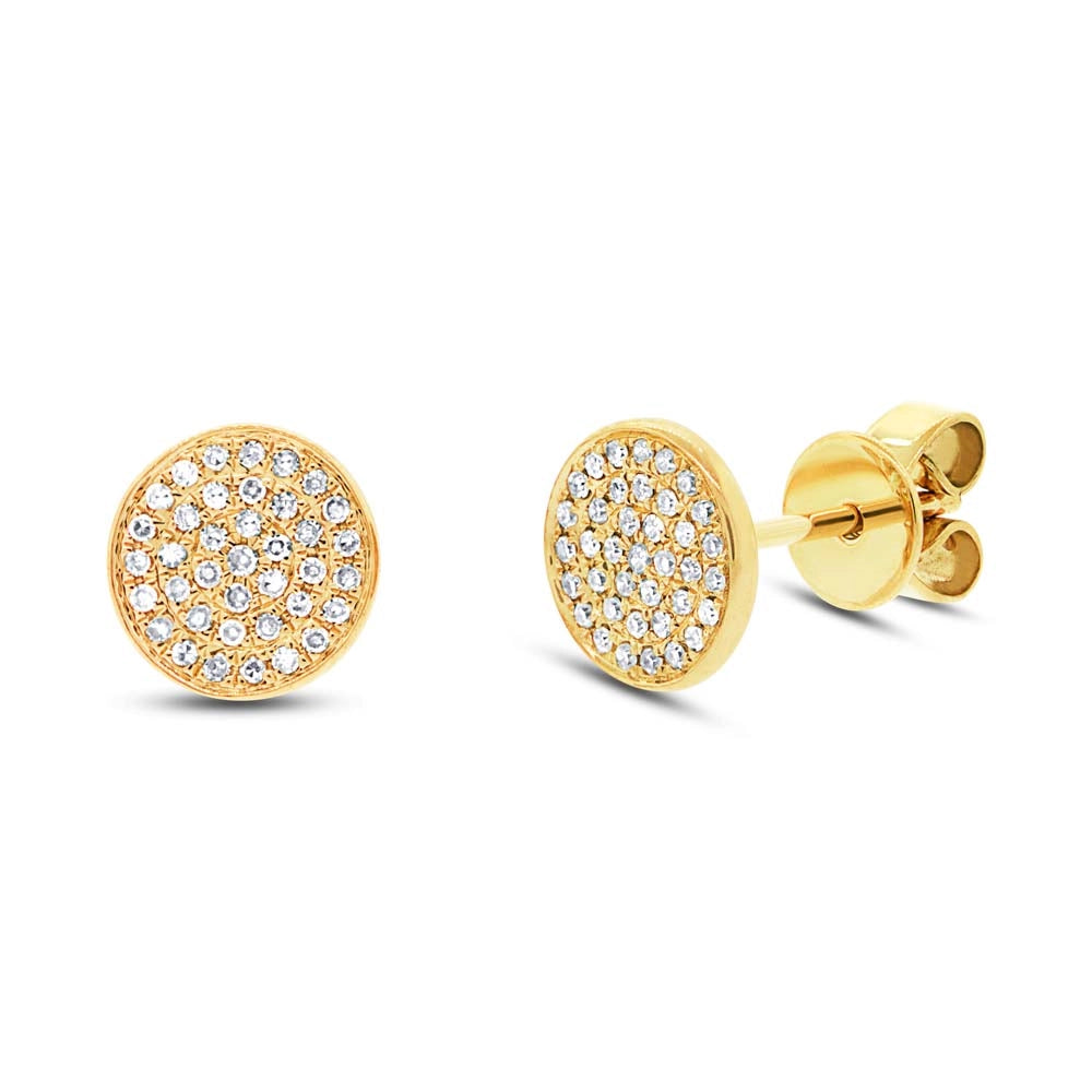 14K Yellow Gold Round Pave Diamond Stud Earrings