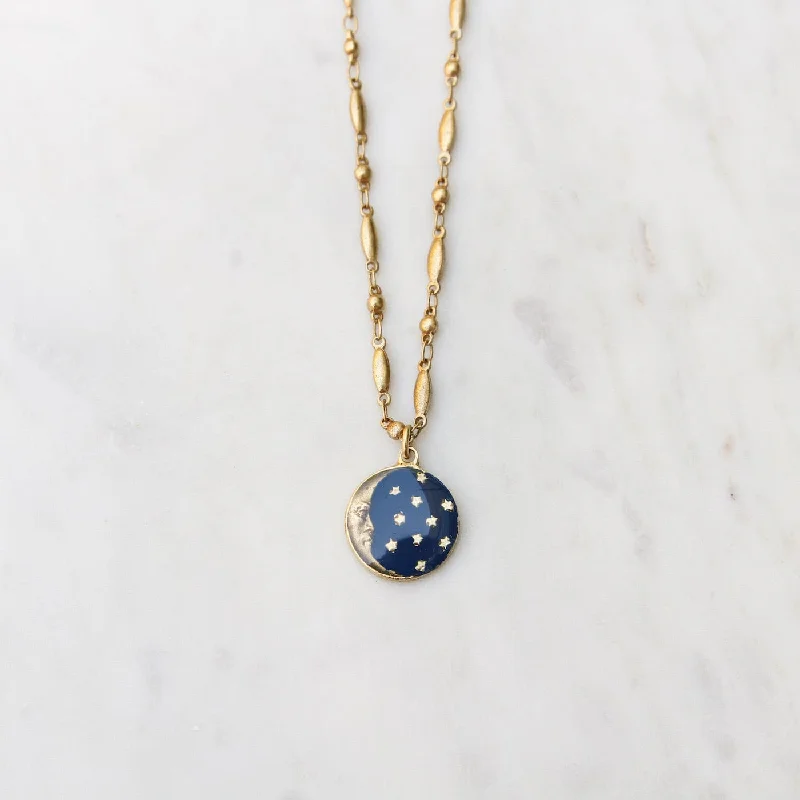 Enamel Moon Charm Necklace