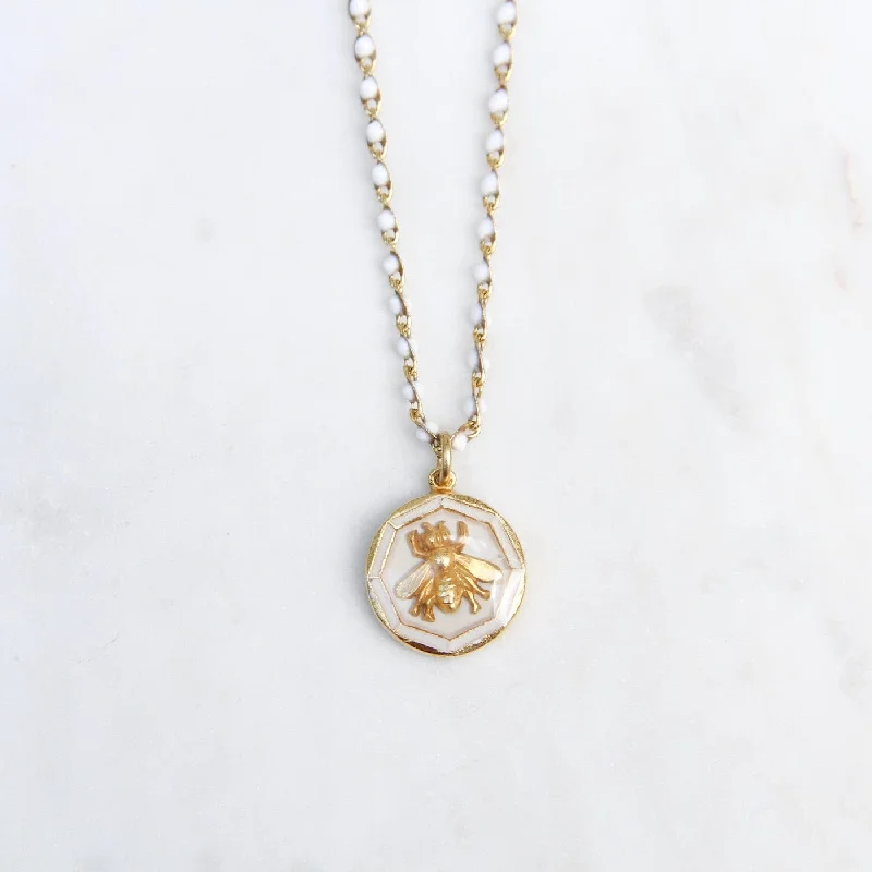 White Enamel Bee Charm Necklace