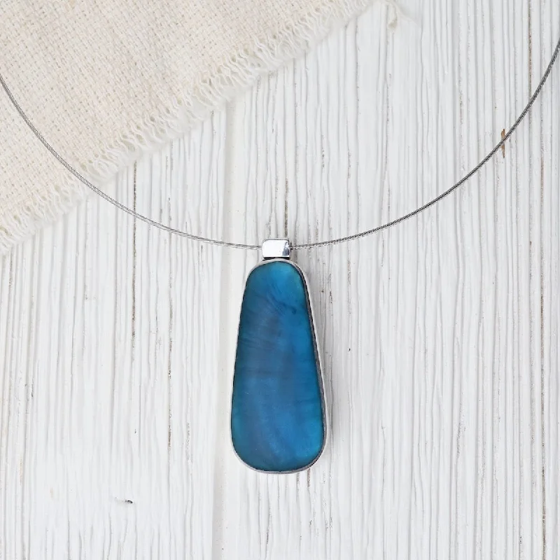 Sea Blue Oval Pendant Necklace