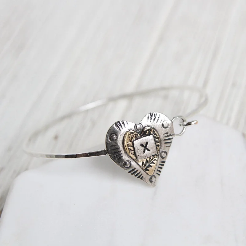 Sterling Silver & Brass Heart Latching Bracelet