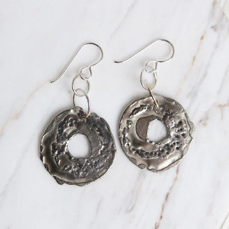 Reticulated Sterling Silver Open Disc Drop Earrings