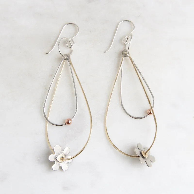 Double Dewdrops of Brass & Sterling Silver Earrings