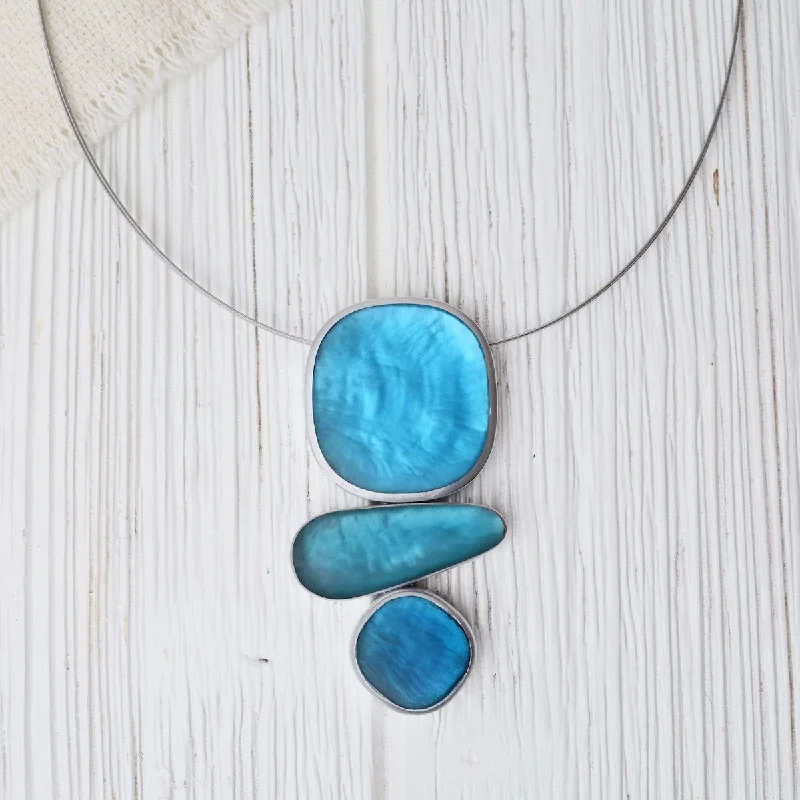 Sea Blue 3 Piece Drop Pendant Necklace