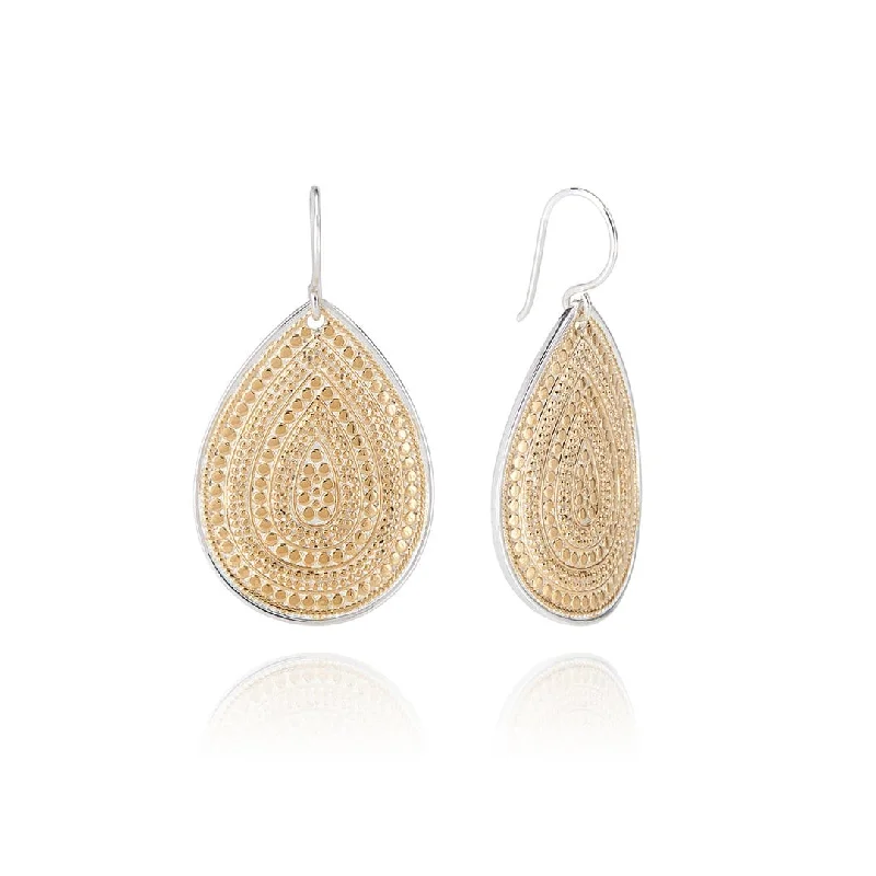 Large Dotted Teardrop Earrings - Gold