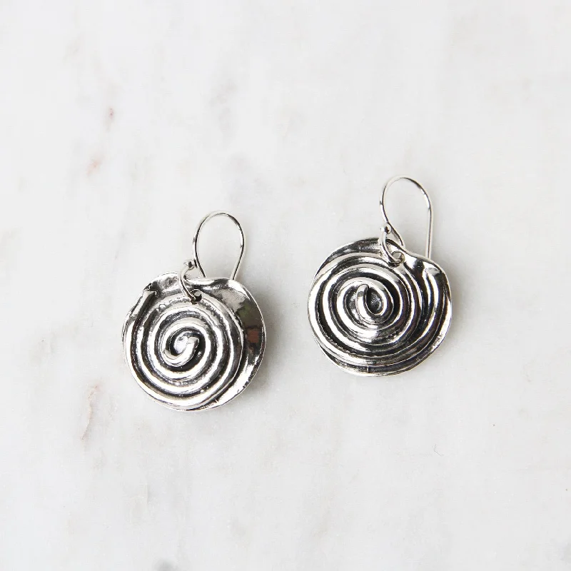 Silver Spiral Drop Earrings