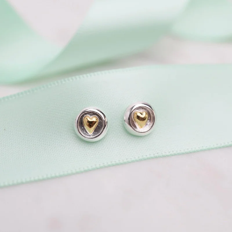 Two Tone Heart In Circle Stud Earrings