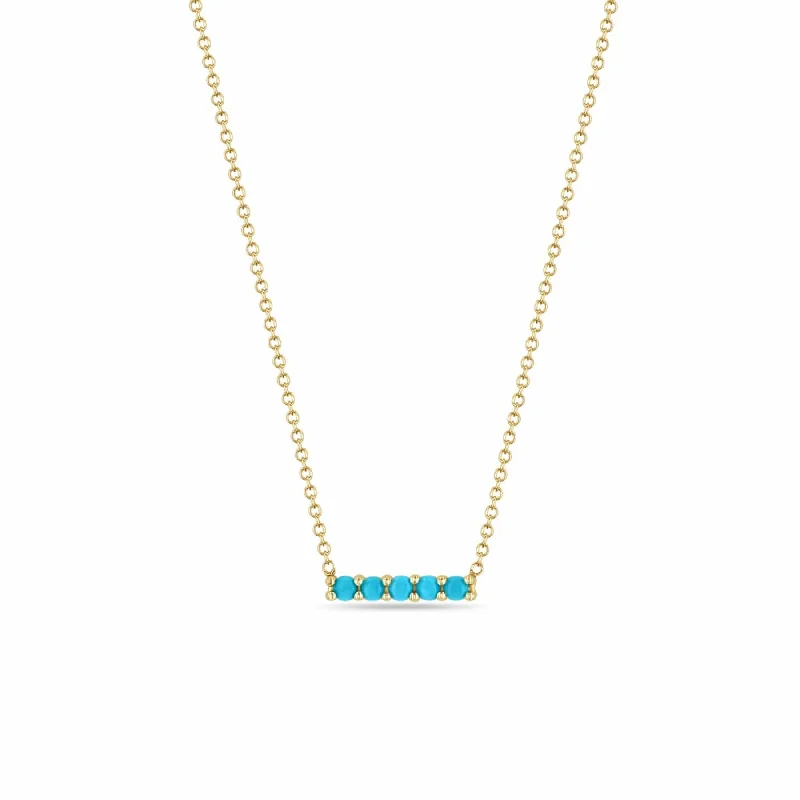 14k 5 Prong Turquoise Bar Pendant Necklace