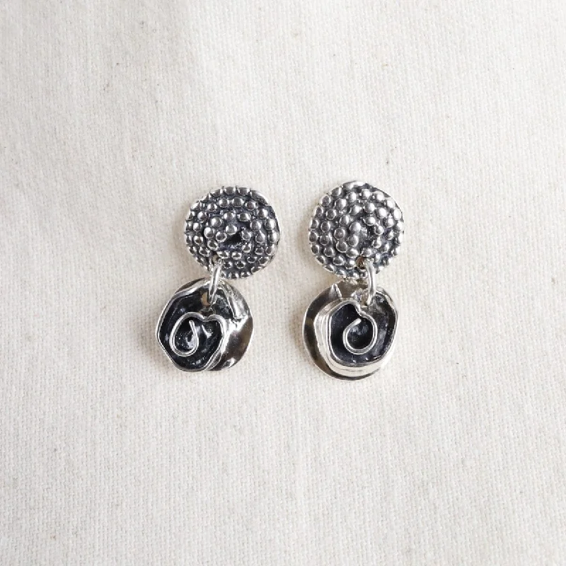 Small Beaded Spiral with Small Rose Drop Earrings