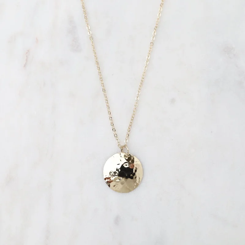 14K Gold Hammered Pendant Necklace