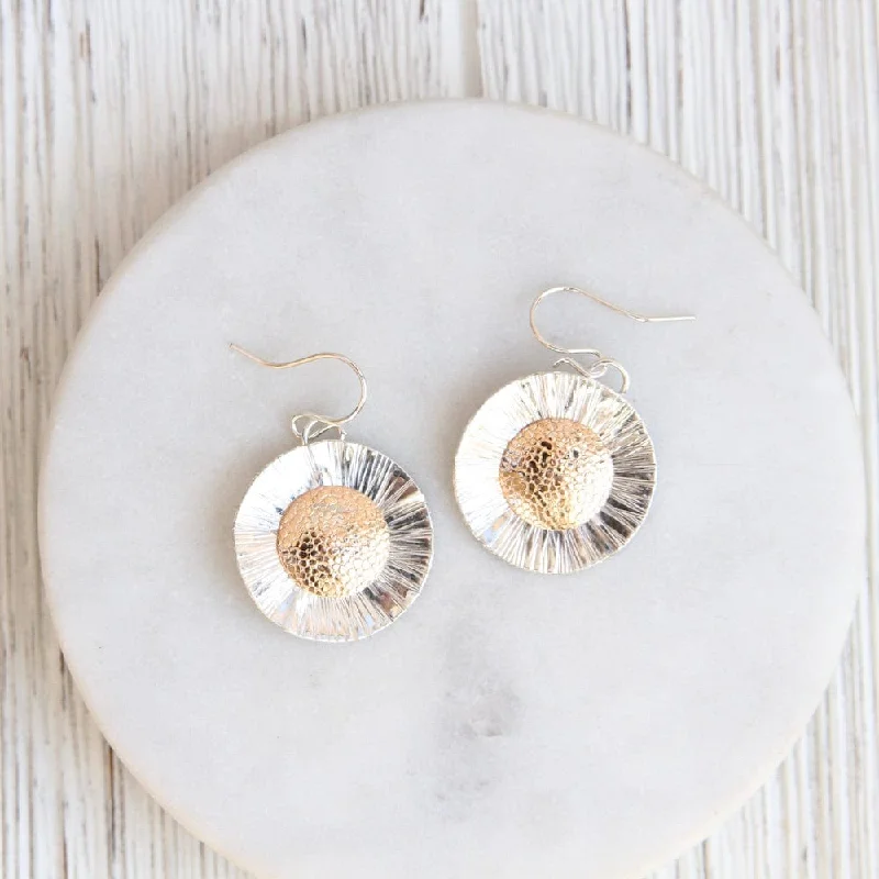 Etched Sterling Silver and Gold Filled Disc Earring