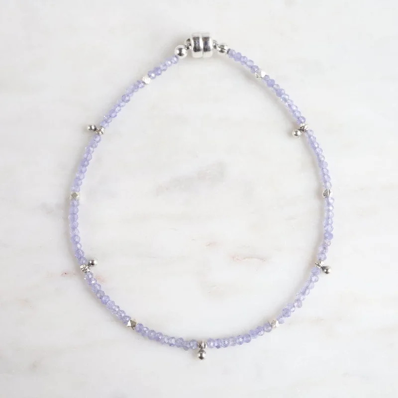 Tanzanite Tiny Silver Ball Charms Bracelet