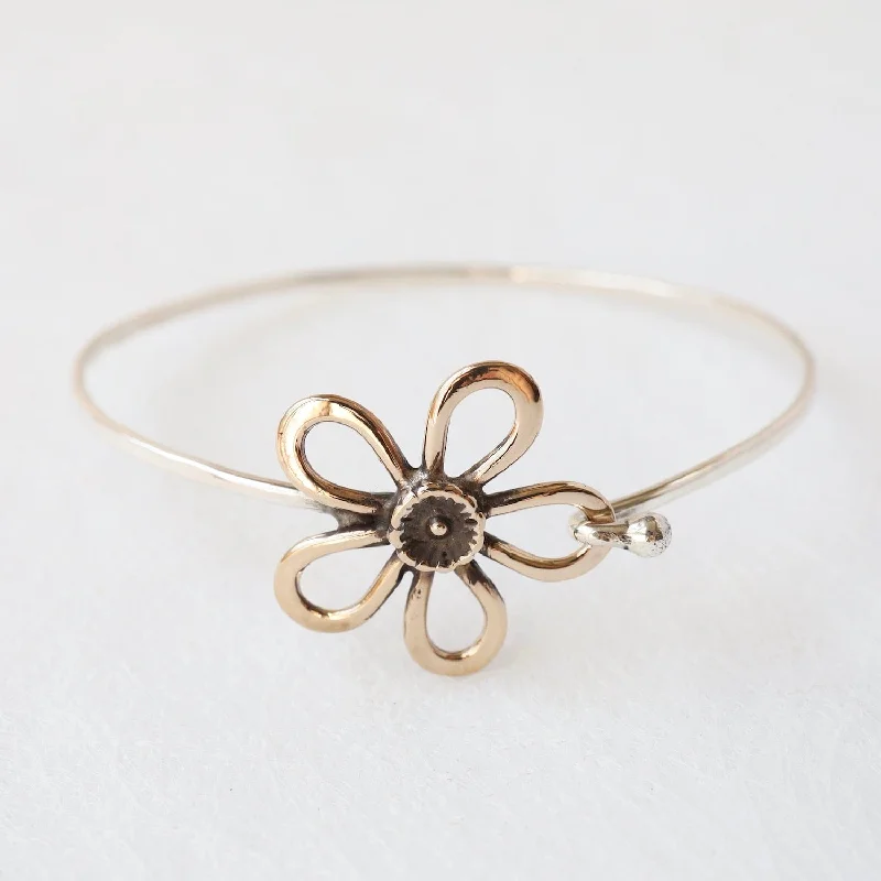 Sterling Silver Clasp Bracelet with Brass Five Petal Daisy