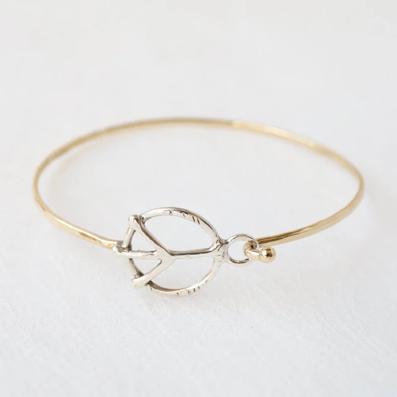 Brass Bracelet with Silver Peace Symbol