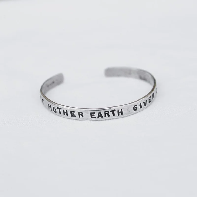 "Love Mother Earth Giver Of Life" Sterling Silver Cuff Bracelet