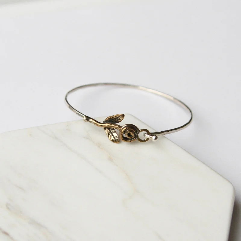 Silver Bracelet With Bronze Rosebud