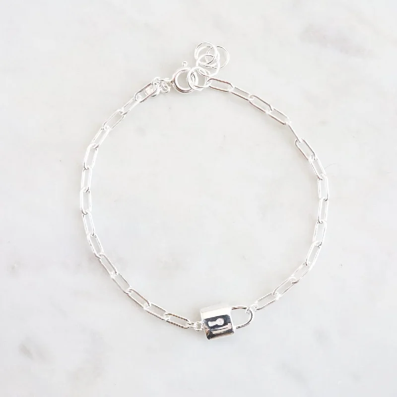 Sterling Silver Drawn Cable Chain with Padlock Bracelet