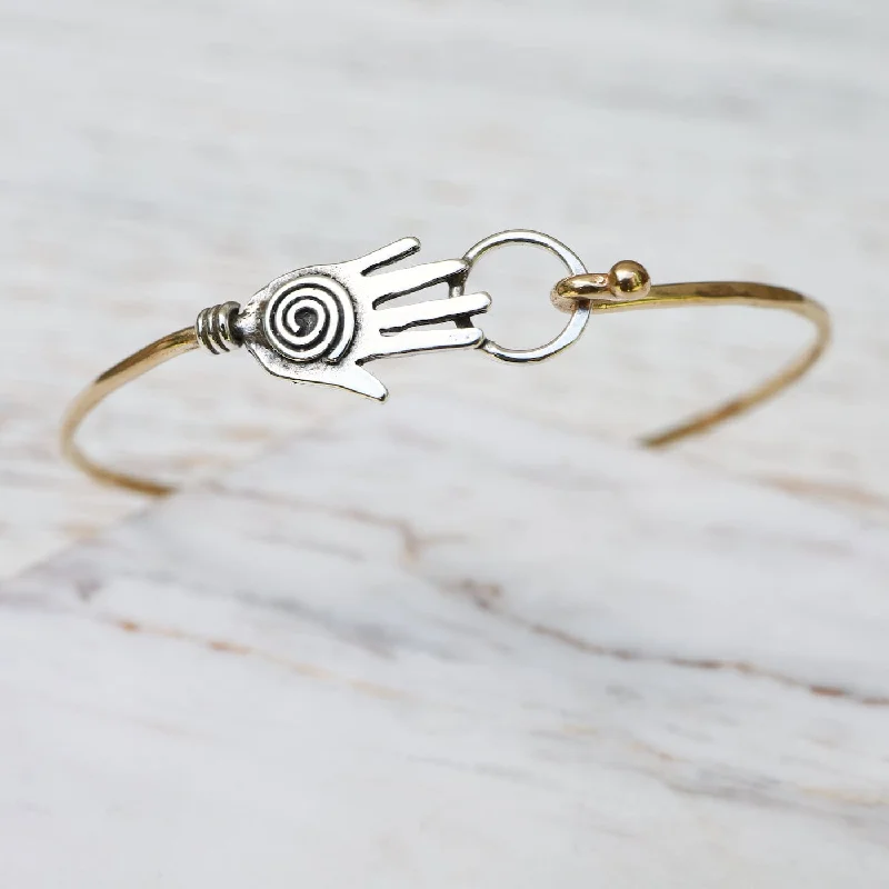 Brass Bracelet with Silver Hamsa