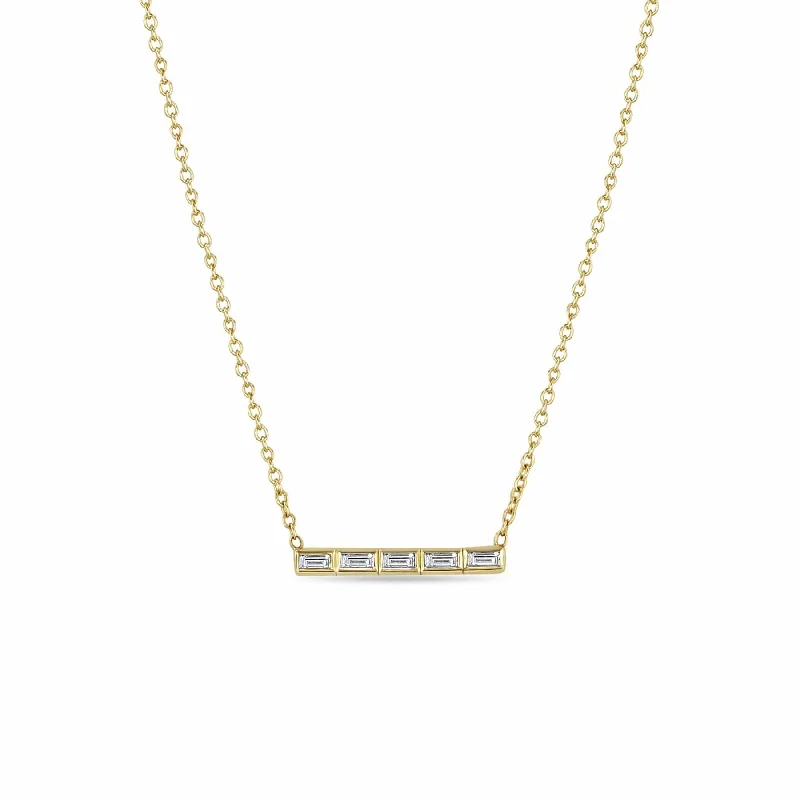 Channel Set Baguette Diamond Bar Pendant Necklace