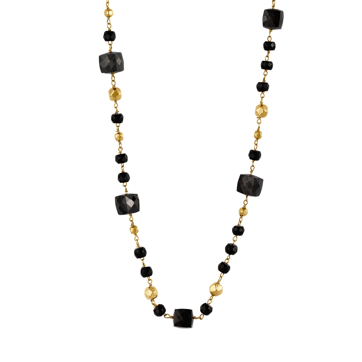 Bijoux de Mer Faceted Black Spinel and Diamond Bead Necklace 27 inch