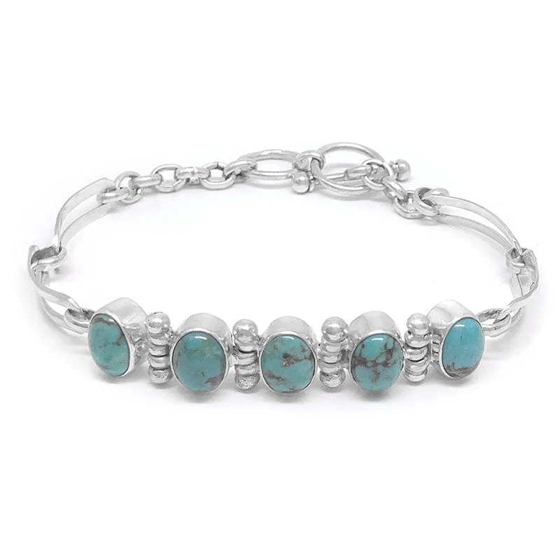 Sterling Silver Link Bracelet with Turquoise