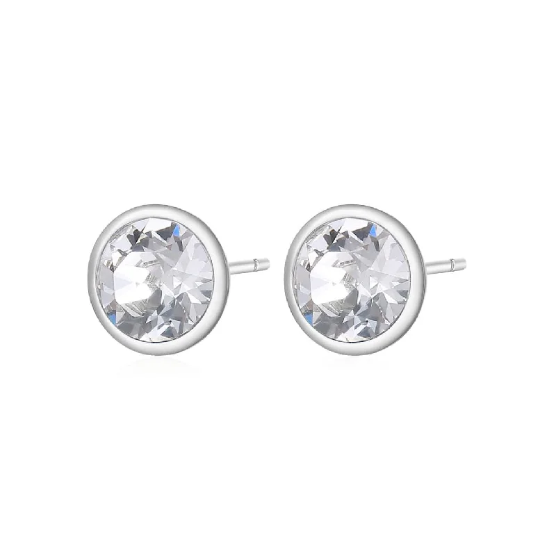 Stainless Steel Stud Earrings with Clear Crystals