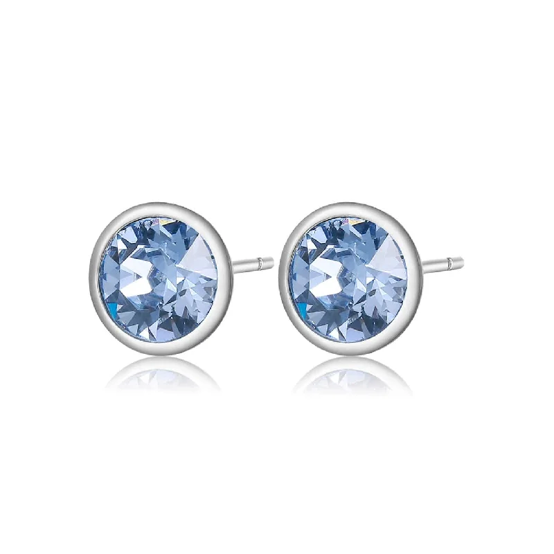 Stainless Steel Stud Earrings with Light Sapphire Crystals