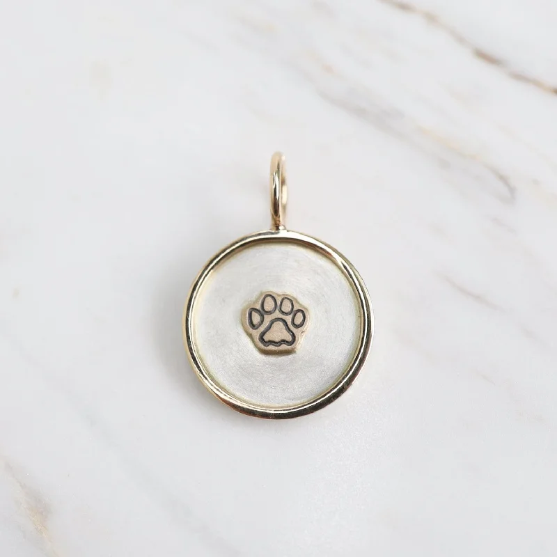 Stamped Raised Paw Print Charm with 14k Gold Frame