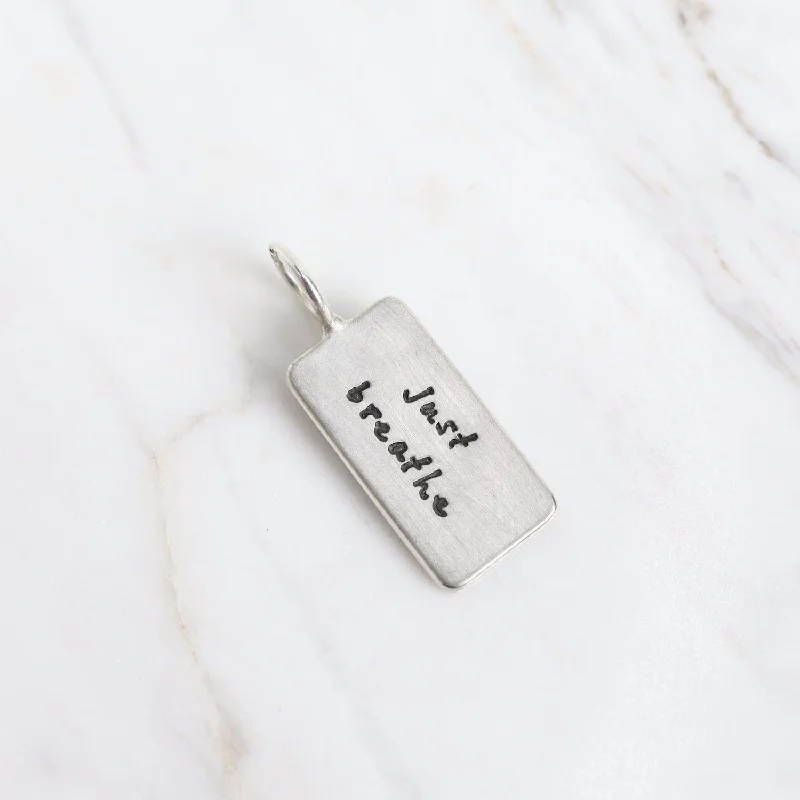 Just Breathe Mini Sterling Silver ID Tag Charm