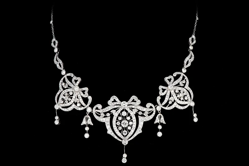 Edwardian Platinum 14.15 Carat Old Cut Diamond Necklace