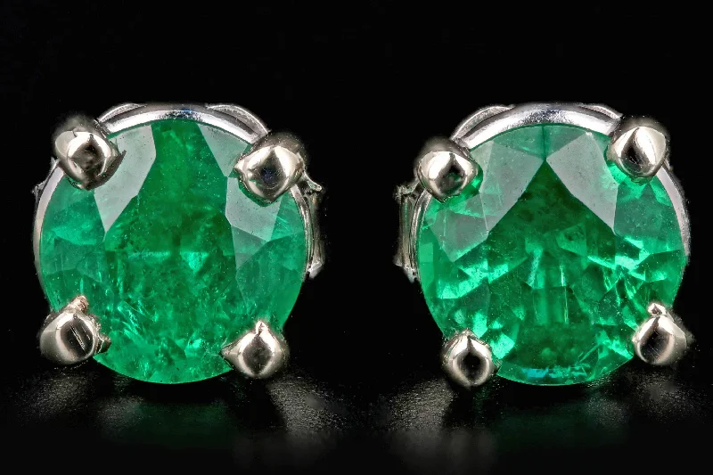 New 14K White Gold Emerald Studs