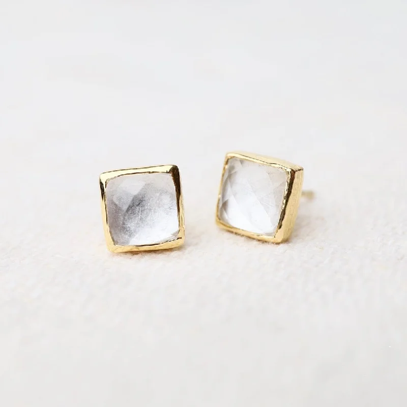 Madeline Stud Earrings - Vermeil Square - Clear Quartz