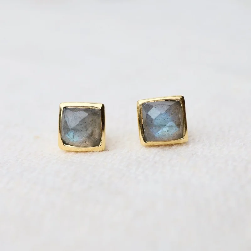 Madeline Stud Earrings - Vermeil Square - Labradorite