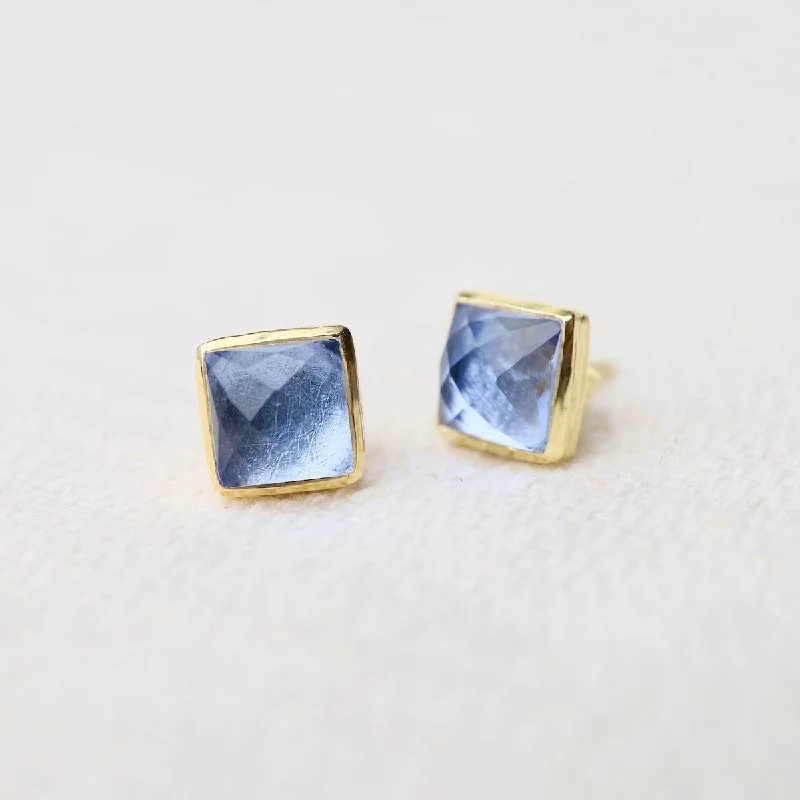 Madeline Stud Earrings - Vermeil Square - Tanzanite Quartz