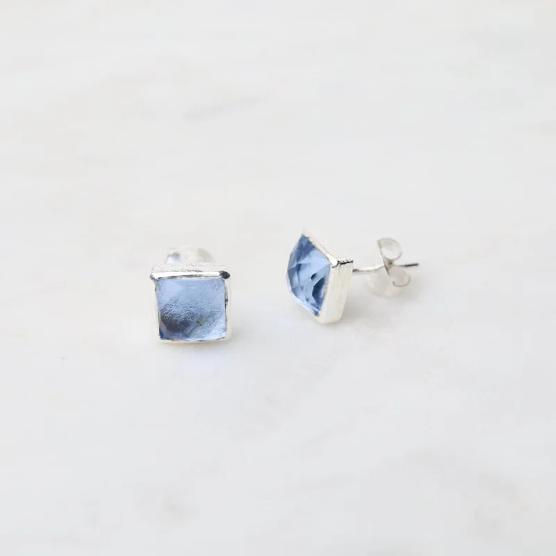 Silver Square Madeline Stud Earrings - Tanzanite Quartz